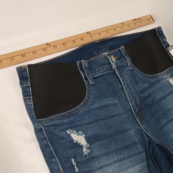 Maternity jean shorts side panel size M ( 8-10 ) Denim cotton blend Bermuda shor - Picture 5 of 16